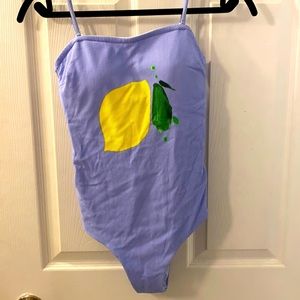 Onia one piece swim bathing suit blue with a lemon